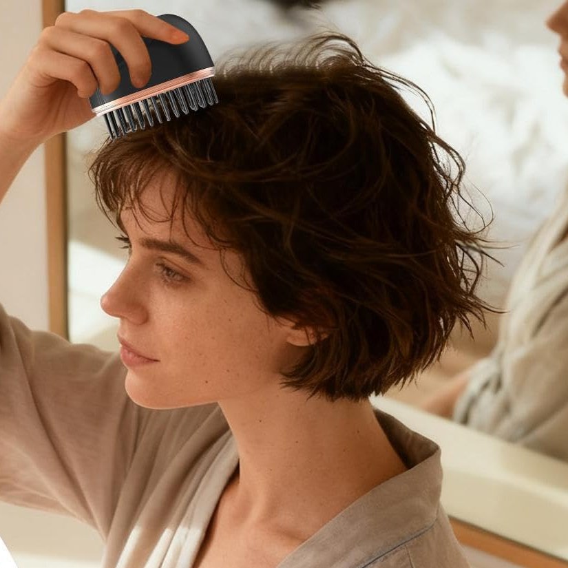 Mujer alisando su pelo con la mini plancha